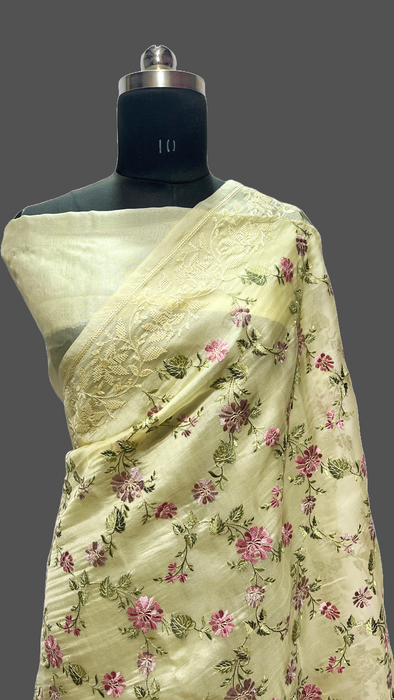 Pure Banarasi kora organza embroidery saree