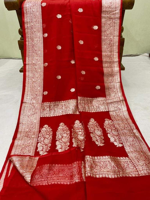 PURE BANARASI HANDLOOM KHADDI GEORGUTTE SAREE