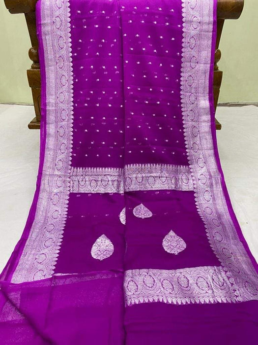 PURE BANARASI HANDLOOM KHADDI GEORGUTTE SAREE