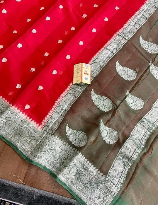 PURE BANARASI HANDLOOM KHADDI GEORGUTTE SAREE