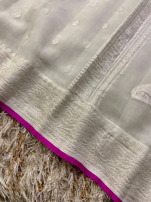 PURE BANARASI HANDLOOM KHADDI GEORGUTTE SAREE