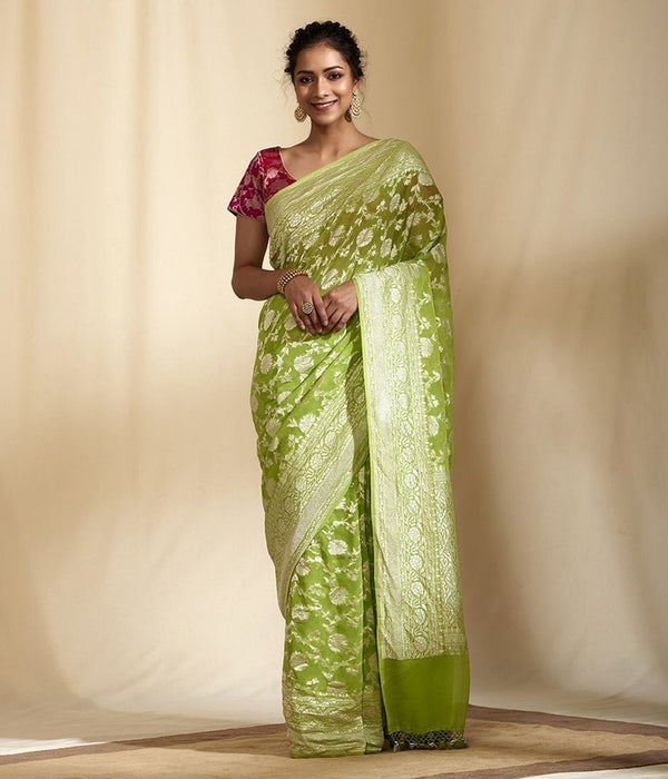 PURE BANARASI HANDLOOM KHADDI GEORGUTTE SAREE