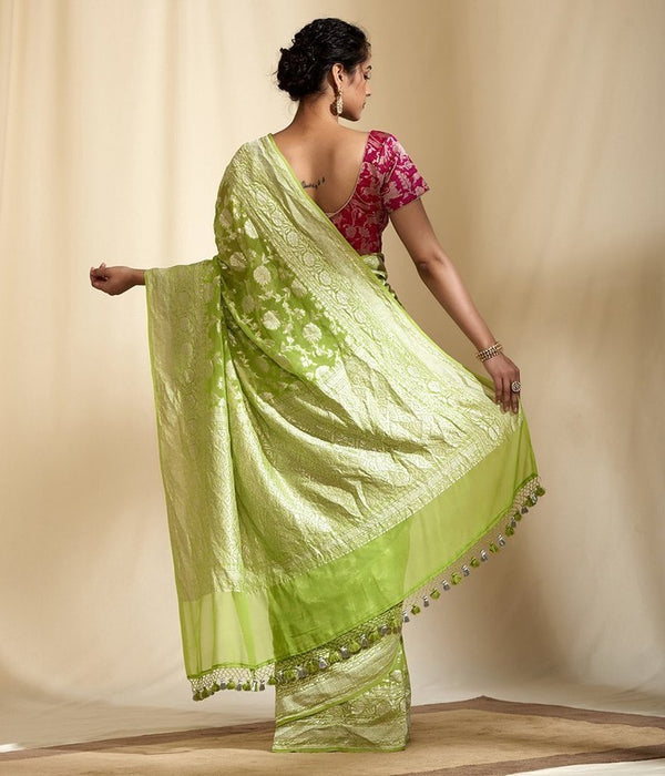 PURE BANARASI HANDLOOM KHADDI GEORGUTTE SAREE