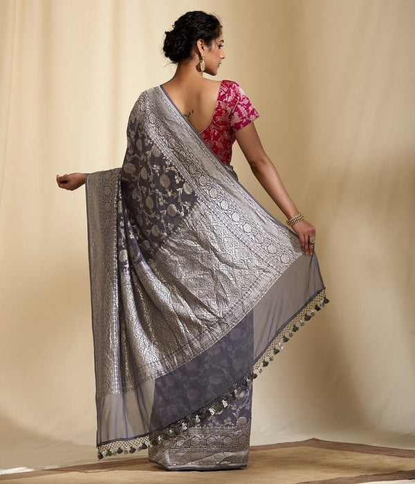 PURE BANARASI HANDLOOM KHADDI GEORGUTTE SAREE