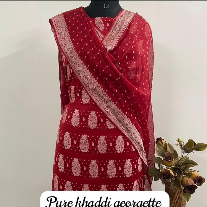 PURE HANDLOOM BANARASI KHADDI GEORGUTTE SUIT