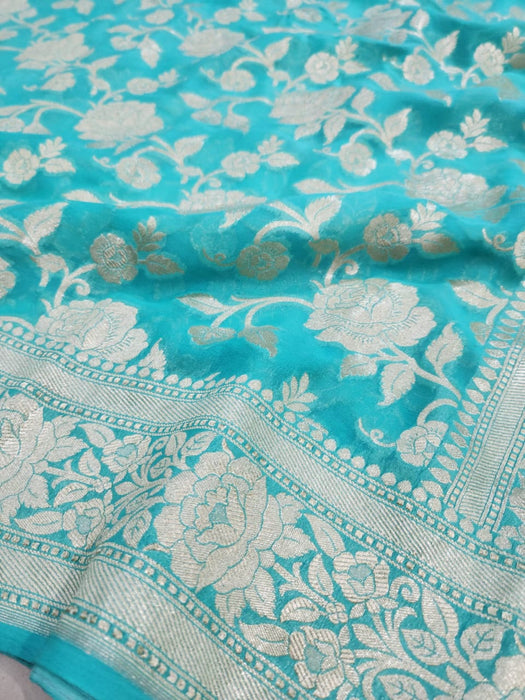 PURE BANARASI HANDLOOM KHADDI GEORGUTTE SAREE