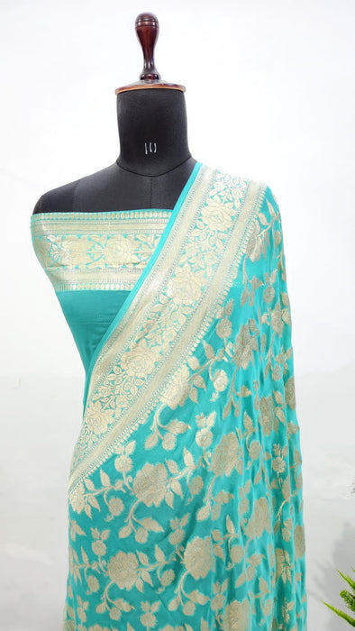 PURE BANARASI HANDLOOM KHADDI GEORGUTTE SAREE