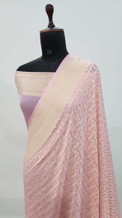 PURE BANARASI HANDLOOM  KHADDI GEORGUTTE SAREE