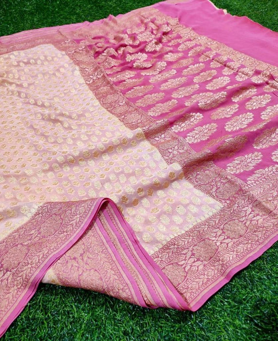 PURE BANARASI HANDLOOM KHADDI GEORGUTTE SAREE