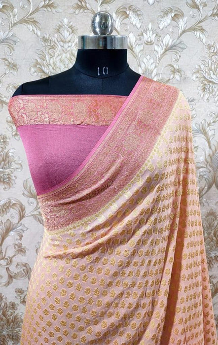 PURE BANARASI HANDLOOM KHADDI GEORGUTTE SAREE