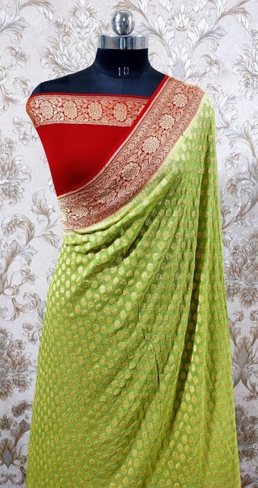 PURE BANARASI HANDLOOM KHADDI GEORGUTTE SAREE