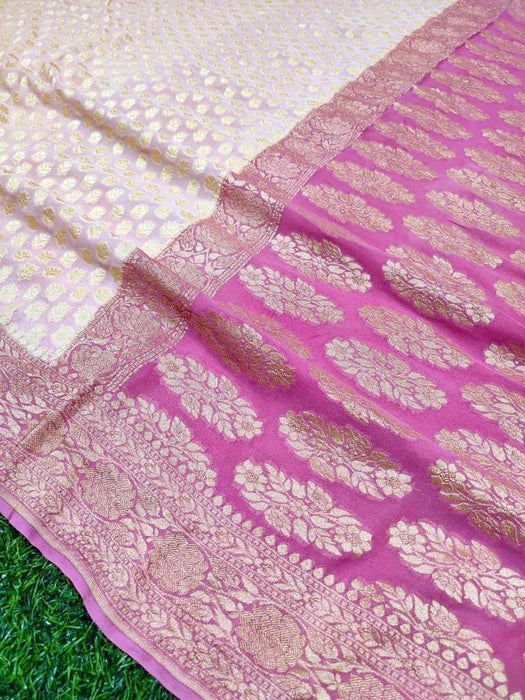 PURE BANARASI HANDLOOM KHADDI GEORGUTTE SAREE