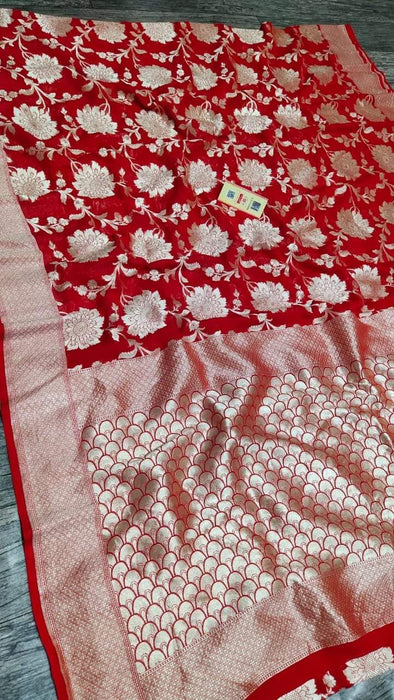 PURE BANARASI HANDLOOM KHADDI GEORGUTTE SAREE