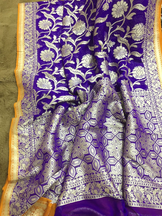 PURE BANARASI HANDLOOM KHADDI GEORGUTTE SAREE