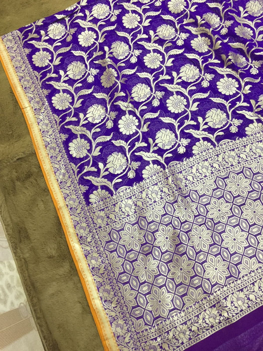 PURE BANARASI HANDLOOM KHADDI GEORGUTTE SAREE