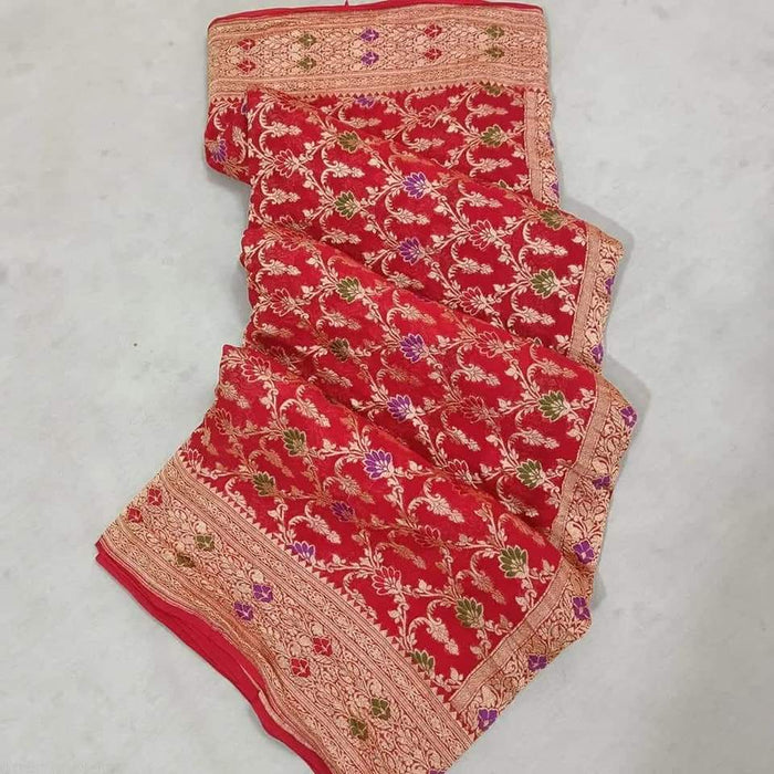 PURE BANARASI HANDLOOM KHADDI GEORGUTTE SAREE