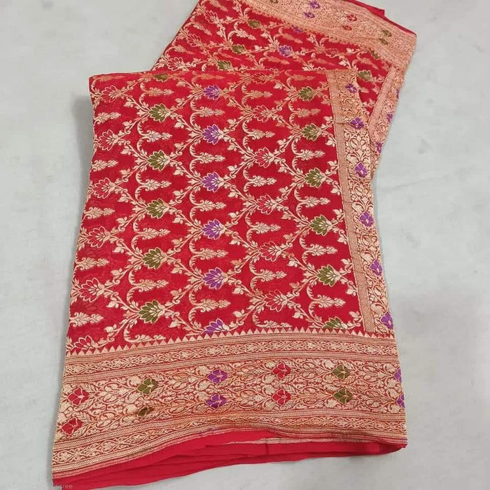 PURE BANARASI HANDLOOM KHADDI GEORGUTTE SAREE