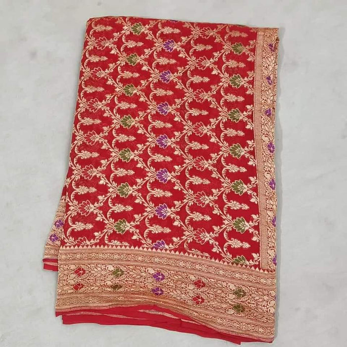 PURE BANARASI HANDLOOM KHADDI GEORGUTTE SAREE