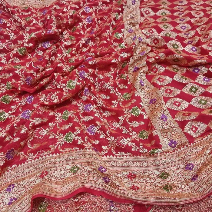 PURE BANARASI HANDLOOM KHADDI GEORGUTTE SAREE