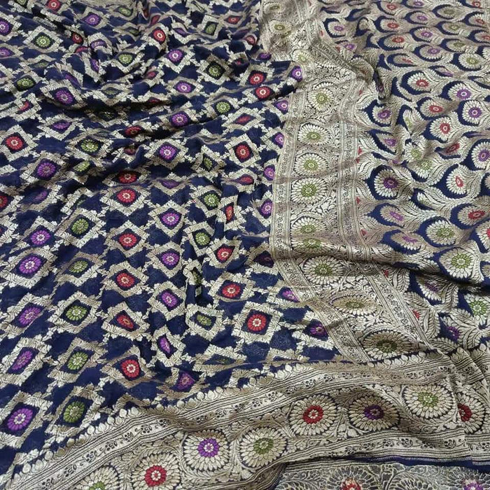 PURE BANARASI HANDLOOM KHADDI GEORGUTTE SAREE