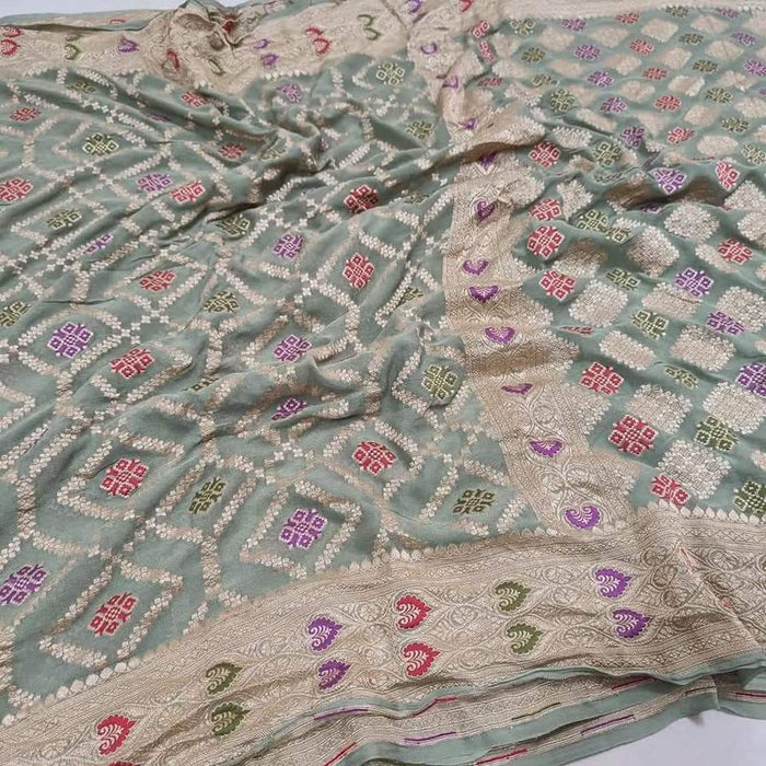 PURE BANARASI HANDLOOM KHADDI GEORGUTTE SAREE