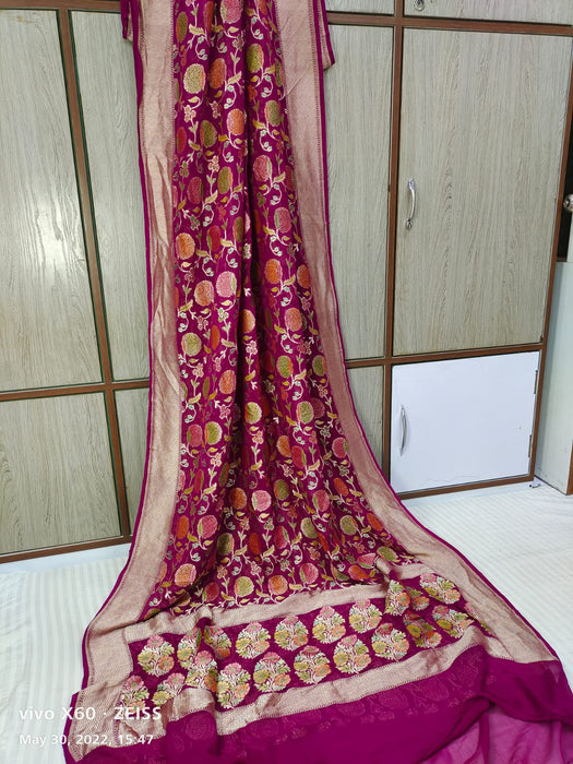 pure banarasi handloom  khaddi georgutte saree