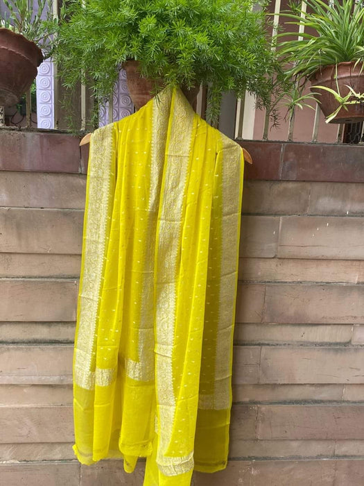 PURE KHADDI GEORGUTTE DUPATTA SILVER ZARI WOVEN