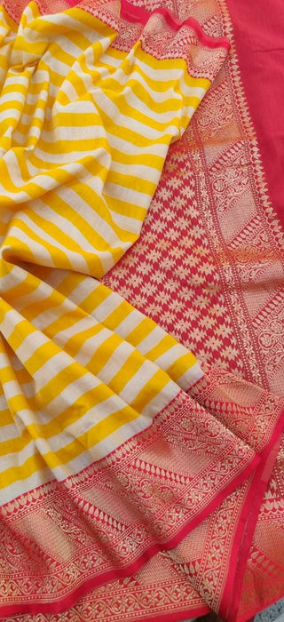 Pure Banarasi Handloom Cotton Stripe Tissue Silk Saree