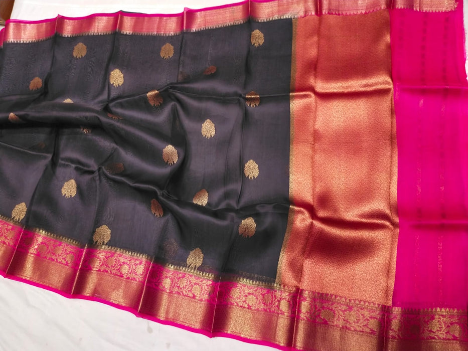 PURE BANARASI HANDLOOM KORA ORGANZA ANTIQUE ZARI WEAVING SILK SAREE