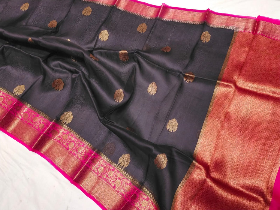 PURE BANARASI HANDLOOM KORA ORGANZA ANTIQUE ZARI WEAVING SILK SAREE