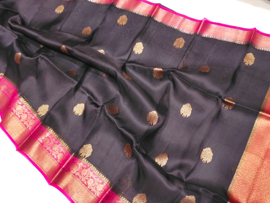 PURE BANARASI HANDLOOM KORA ORGANZA ANTIQUE ZARI WEAVING SILK SAREE