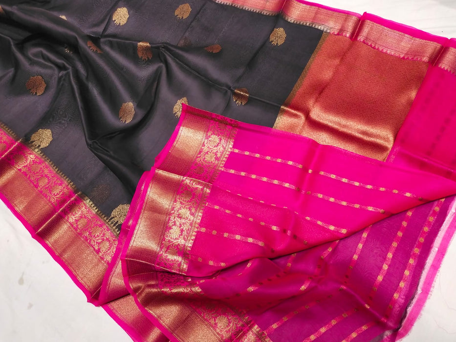 PURE BANARASI HANDLOOM KORA ORGANZA ANTIQUE ZARI WEAVING SILK SAREE