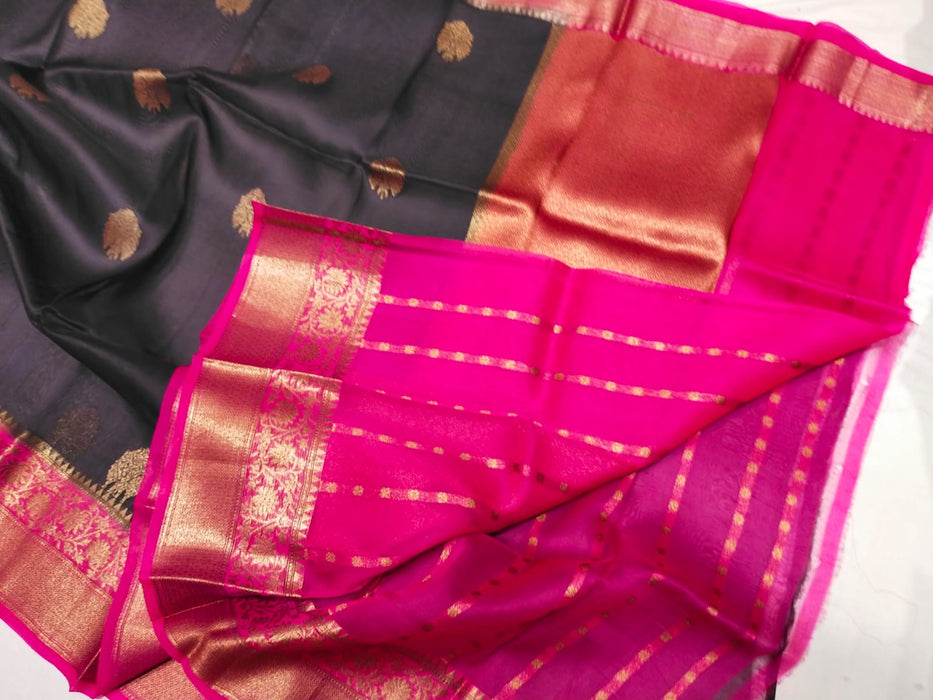 PURE BANARASI HANDLOOM KORA ORGANZA ANTIQUE ZARI WEAVING SILK SAREE