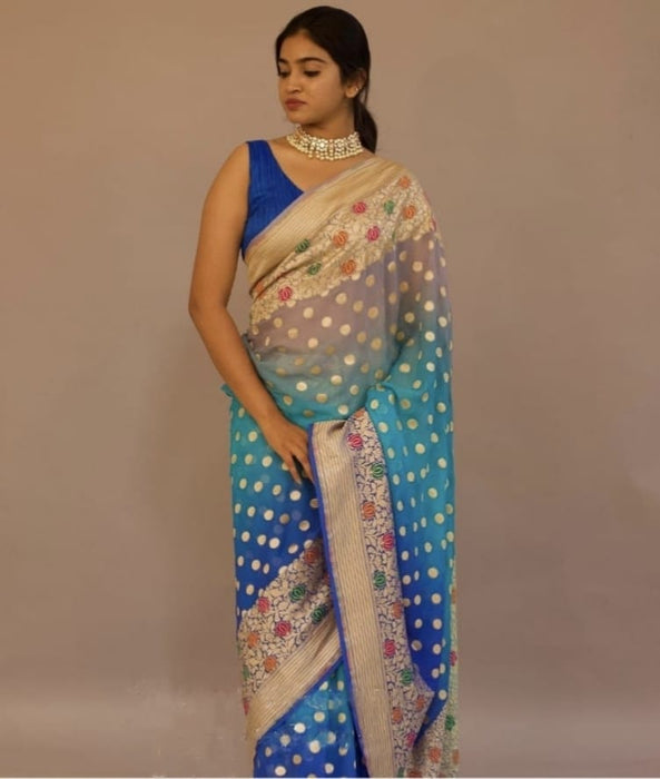 PURE HANDLOOM BANARASI KHADDI GEORGUTTE SAREE