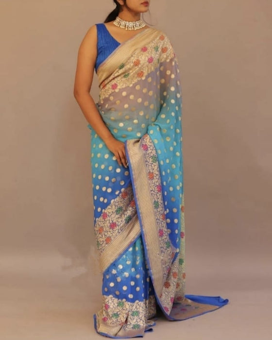 PURE HANDLOOM BANARASI KHADDI GEORGUTTE SAREE