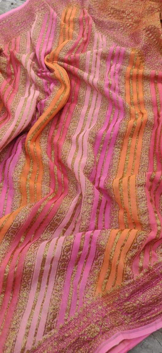 Pure Banarasi Handloom Khaddi Georgutte Silk Saree Aada Antique Zari Weaving