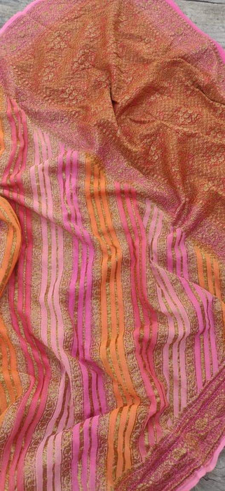 Pure Banarasi Handloom Khaddi Georgutte Silk Saree Aada Antique Zari Weaving