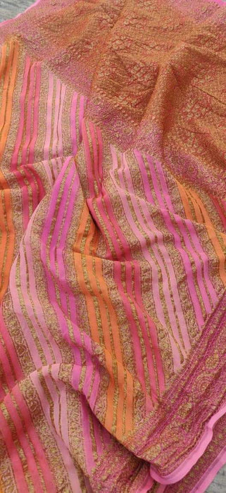 Pure Banarasi Handloom Khaddi Georgutte Silk Saree Aada Antique Zari Weaving