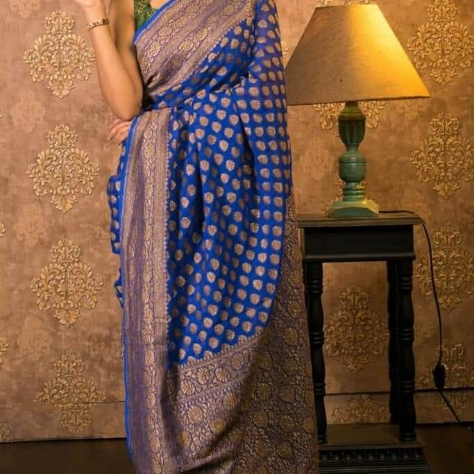 PURE BANARASI HANDLOOM KHADDI GEORGUTTE SILK SAREE