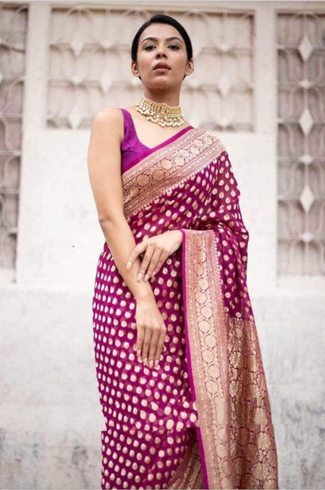 PURE BANARASI HANDLOOM KHADDI GEORGUTTE SILK SAREE