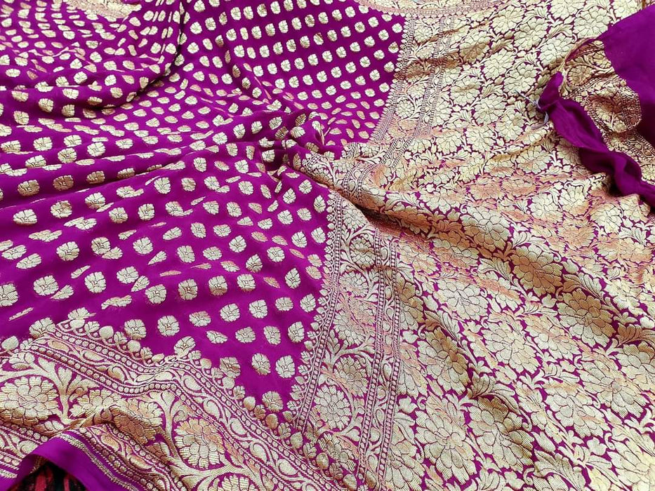 PURE BANARASI HANDLOOM KHADDI GEORGUTTE SILK SAREE