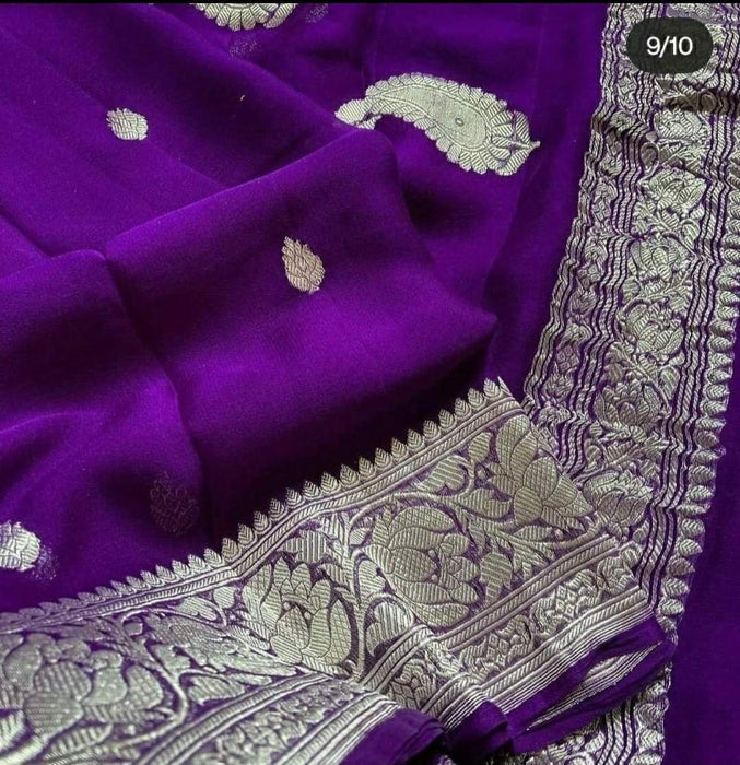 PURE BANARASI HANDLOOM KHADDI GEORGUTTE SILK SAREE