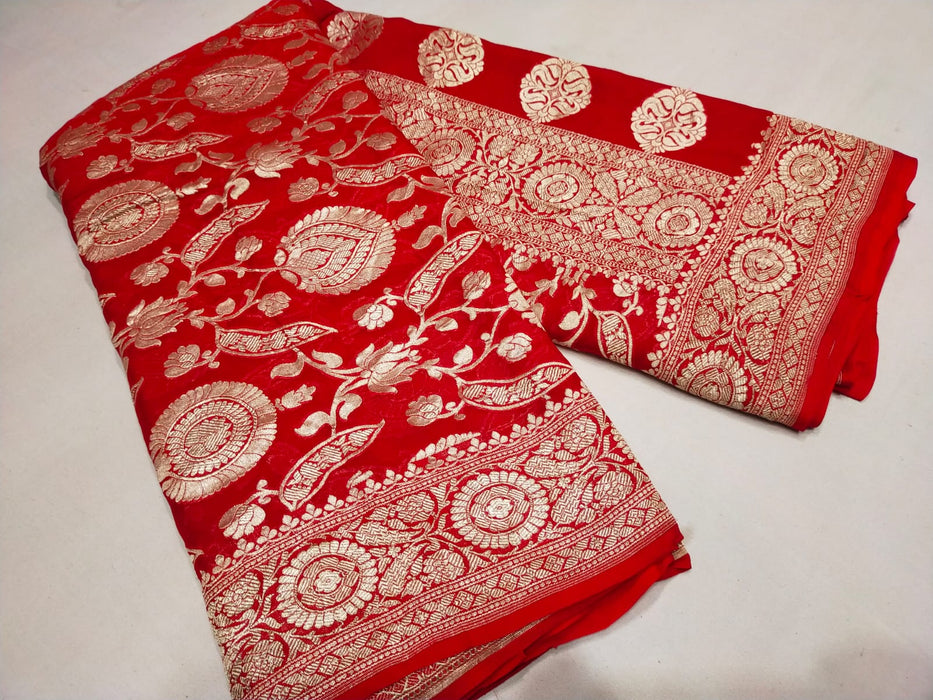 PURE BANARASI HANDLOOM KHADDI GEORGUTTE SILK SAREE