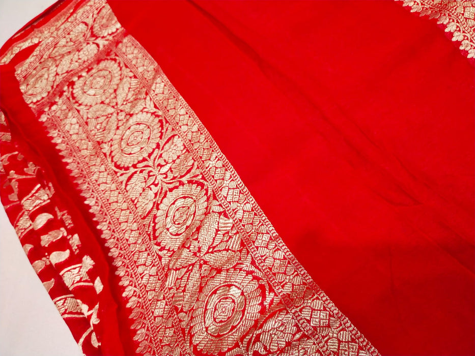 PURE BANARASI HANDLOOM KHADDI GEORGUTTE SILK SAREE