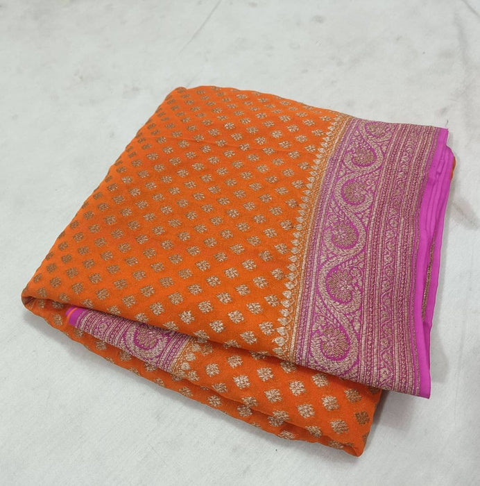 PURE BANARASI HANDLOOM KHADDI GEORGUTTE SAREE