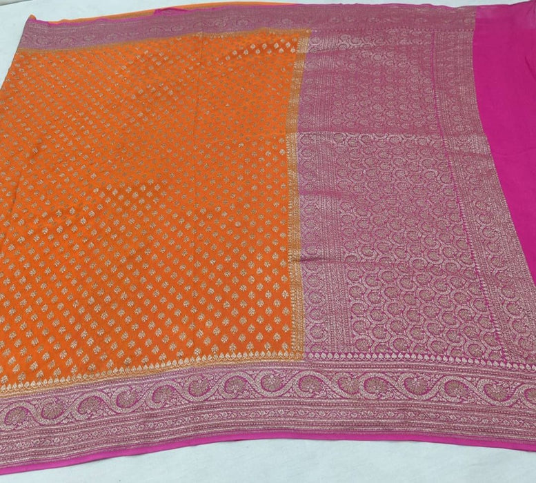 PURE BANARASI HANDLOOM KHADDI GEORGUTTE SAREE