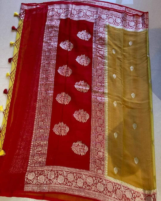 PURE BANARASI HANDLOOM KHADDI GEORGUTE SAREE