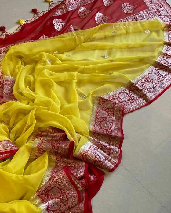 PURE BANARASI HANDLOOM KHADDI GEORGUTE SAREE