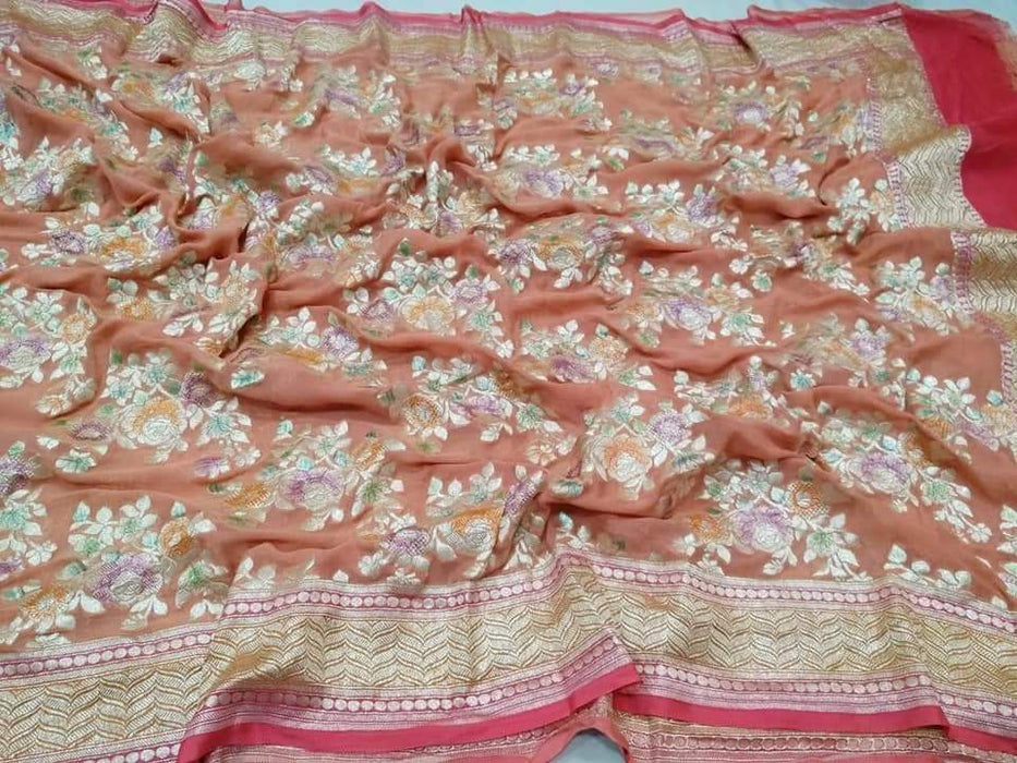 PURE HANDLOOM BANARAS KHADDI GEORGUTTE SILK SAREE