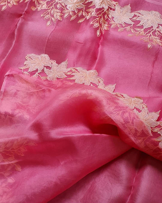 PURE KORA ORGANZA BANARASI SAREE CUTWORK SCALLOP BODER